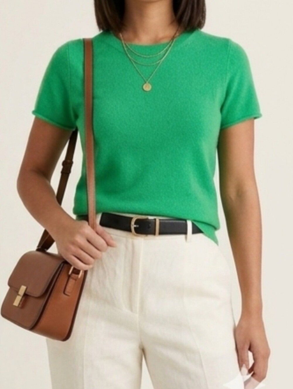 J.Crew 100% Cashmere Short Sleeve Sweater Tee Kelly Green Crewneck Medium